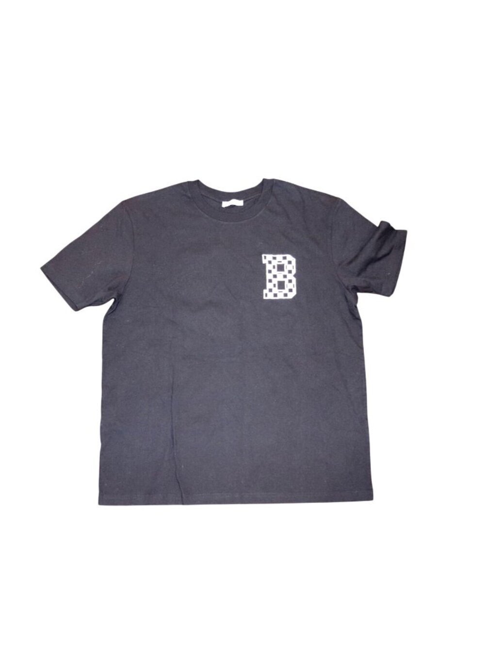 Bloomingdale's Black Crewneck T-Shirt With Checkerboard "B" Logo, Large NWT